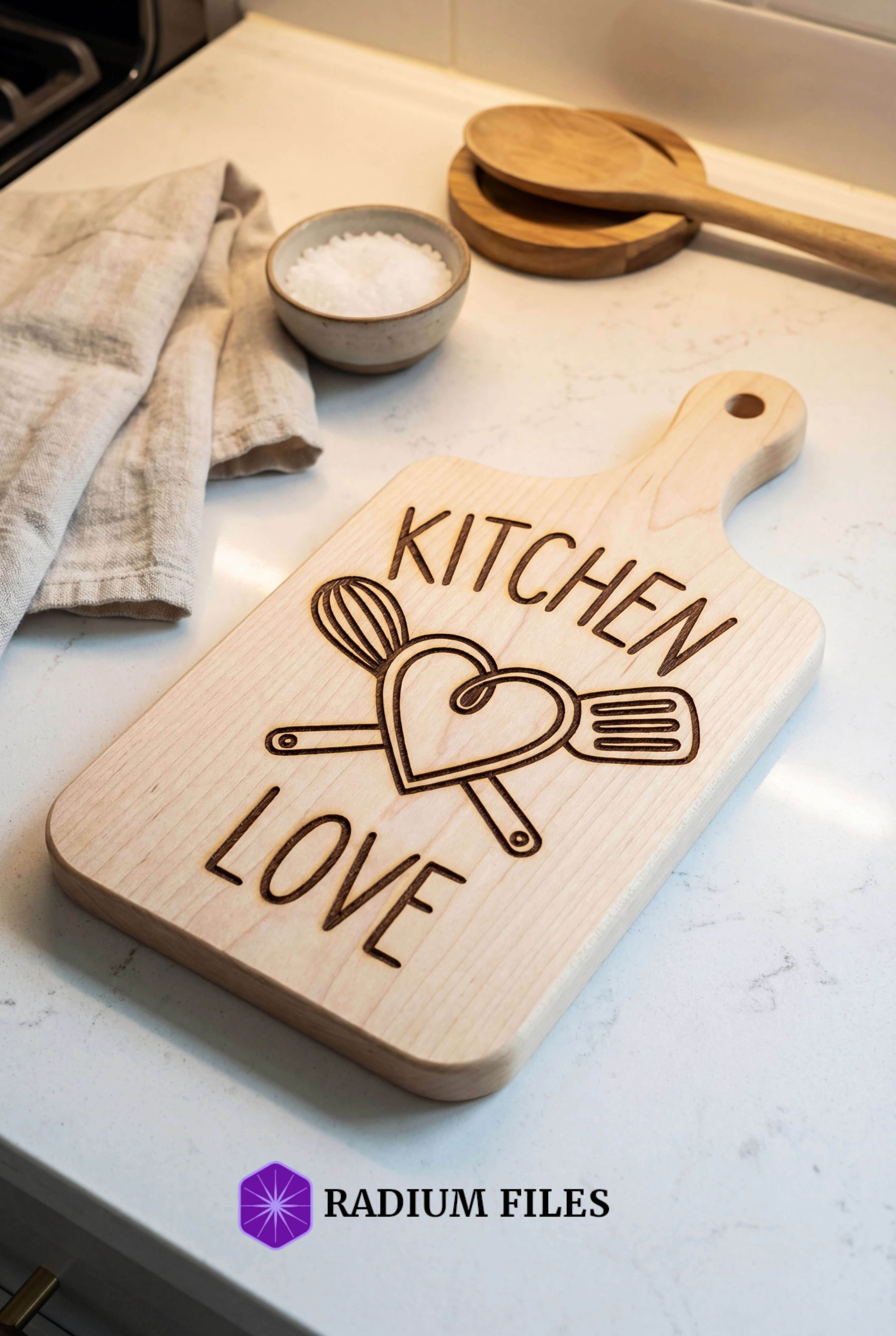 Kitchen Love Engraved Cutting Board Design(DigitalFile)-Laser Engraving,Laser Cutting-SVG,DXF,AI,PDF